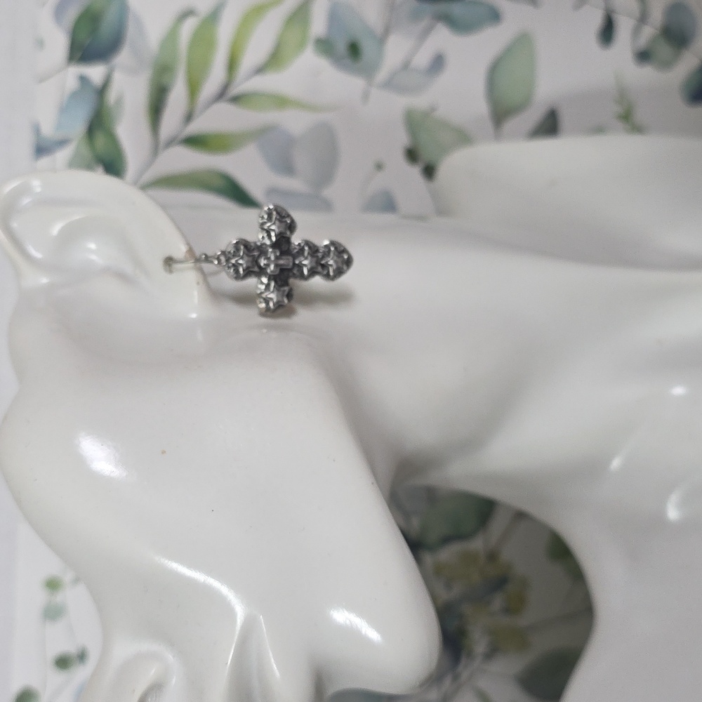 Statement Silver Multi Chain Necklace with Large Cross Pendant & Earrings Set - Picture 13 of 13